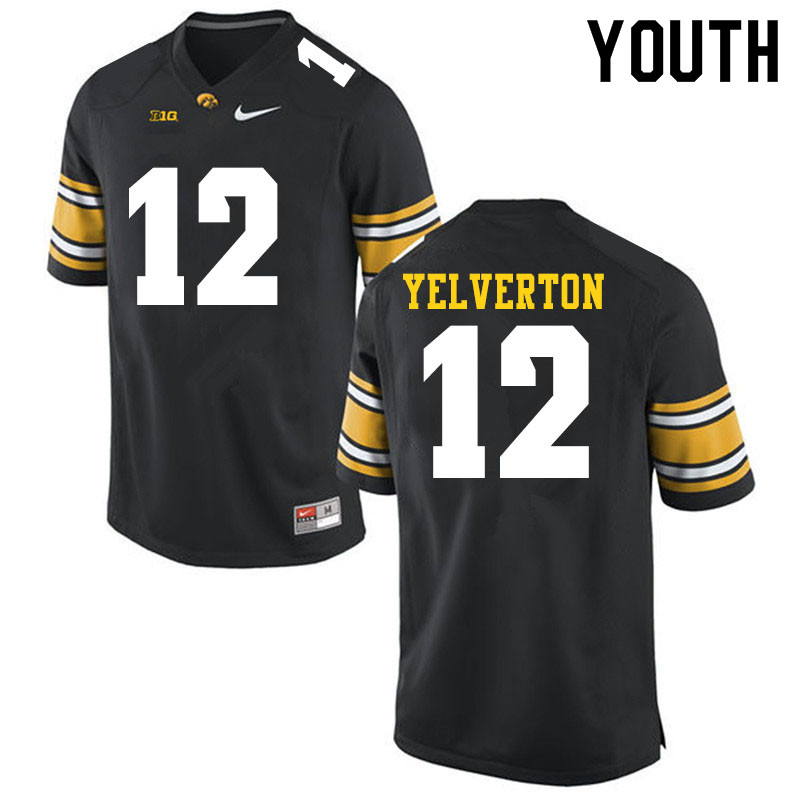 Youth #12 Elijah Yelverton Iowa Hawkeyes College Football Jerseys Sale-Black